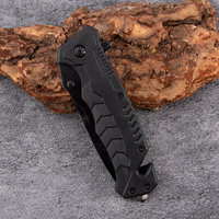 Couteau de survie pliable d'urgence, lame semi-dentelée noire, brise-vitre, coupe-ceinture, couteau utilitaire de camping