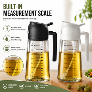 TrendPlain Sağlıklı Çok Amaçlı Cam Yağ Dağıtıcı İkili Set 2'si 1 Arada Mutfak Yağ Püskürtücü Seti Siyah & Beyaz 470ml - Product Image 2
