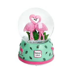 80mm Pink Series Flamingo Holiday Gifts Home Ornaments Resin Crafts Snow Globe Snowball