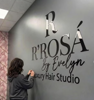 Logo personnalisé en acier inoxydable miroir rose gold CR avec monogramme, plaque en acrylique noir