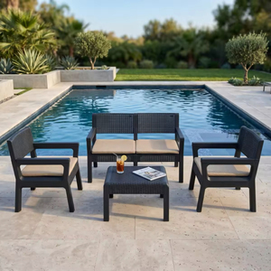 Conjunto de Muebles de Jardín de Mimbre de 4 Piezas de Grado Comercial, Moderno, con Cojines Gruesos y Suaves para Jardín, Patio Trasero o Terraza - Product Image 5