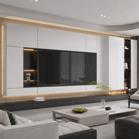 Meuble mural TV incurvé de luxe, écologique et durable, avec rangement personnalisé, console TV flottante et étagères d'affichage à coins arrondis