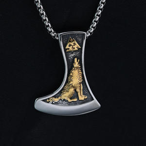 Viking Stainless Steel Pendant Necklace With <b>Wolf</b> And Triangle Symbol Asymmetrical Design For Men Gift <b>Jewelry</b> - Product Image 3