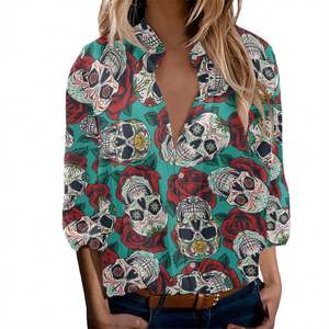 OEM-Blusa <span class=keywords><strong>con</strong></span> estampado De calavera mexicana para mujer, camisas formales personalizadas <span class=keywords><strong>con</strong></span> estampado De letras, talla grande - Product Image 3