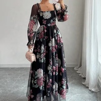 Robe plissée imprimée à manches longues en mousseline de soie élégante