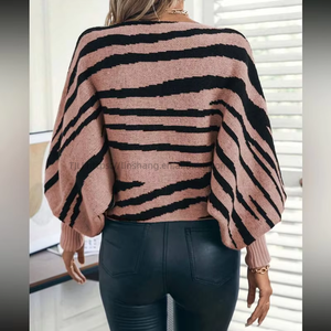Fall Women's Loose Knit Sweater With Striped, Color-Blocked Drop-Shoulder <b>Batwing</b> Sleeves Pullover <b>Top</b> Fashion - Product Image 6