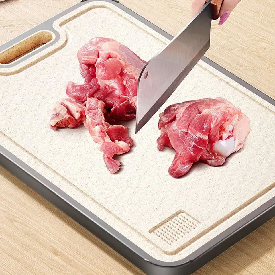 304 Stainless Steel Double Sided Rectangle Cutting Board Wheat Straw ...