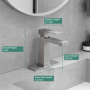 Grifo de Lavabo Monomando de un Solo Orificio, Diseño Moderno en Níquel Cepillado, Válvula de Cerámica, Construcción en Latón - Product Image 5