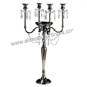 Nuevo Candelabro de Aluminio Plateado de Cinco Brazos con Cristales Colgantes, Hecho a Mano, Venta al Por Mayor Directa de Fábrica, Decoración para Fiestas y Bodas - Product Image 1