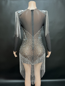 Novance vestidos De lujo para mujer 2023 minifalda negra lentejuelas diamantes De imitación borla de talla grande Vestido De Mujer Vestido De <span class=keywords><strong>Manga</strong></span> Larga - Product Image 3