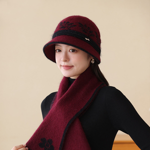 Chapeau en laine pour maman en hiver, chapeau tricoté chaud doublé de polaire pour femmes d'âge moyen et âgées, coupe-vent et protection contre le froid - Product Image 1