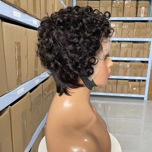 Perruque Courte Bob en <span class=keywords><strong>Cheveux</strong></span> Humains Bouclés, Faite à la Machine, Ultra-Épaisse, Double Couche, <span class=keywords><strong>Frange</strong></span> <span class=keywords><strong>Effilée</strong></span>, 8 Pouces, Noir Naturel, <span class=keywords><strong>Cheveux</strong></span> Originaux - Product Image 3