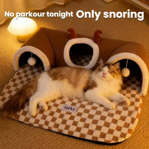 מיטת חתולים בצורת מנהרה עם דוגמא מצוירת, ניתנת לכביסה, חמימה בחורף, מחבוא לחתולים, בית חתולים סגלגל סגור, מזרן לחתולים לכל עונות השנה - Product Image 2