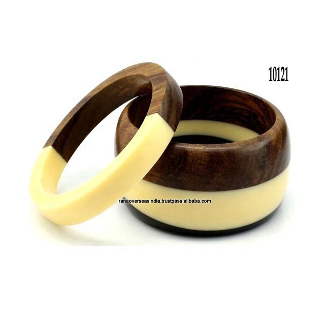 Handmade Plain Wooden Brown and Cream Bangles for Girls Women in Circular  Shape Set of