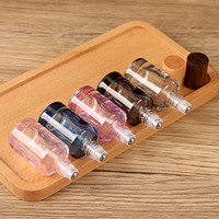 Flacon vide portable de 10 ml pour parfum, avec bille roulante en fibre de verre colorée et capuchon en bois de hêtre