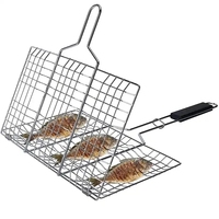 Panier de cuisson pliable en acier inoxydable, grand format, résistant à la chaleur, antiadhésif, avec poignée, portable, pour barbecue extérieur, camping, poisson et crevettes