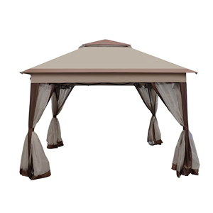 Gazebo d'extérieur 11x11 pieds avec toit à double niveau, structure métallique robuste, abri d'ombrage pour patio, jardin, fête ou repas en plein air - Product Image 2