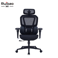 Chaise de bureau ergonomique moderne entièrement en maille, pivotante, avec support lombaire double séparé et accoudoirs réglables, compatible marque privée