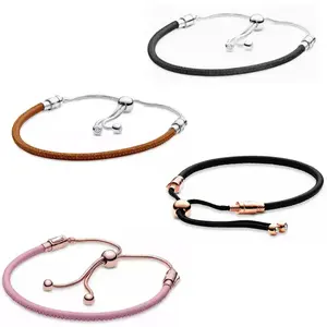 Original high quality 925 sterling silver classic leather charm bracelet, suitable for Christmas girls and ladies jewelry