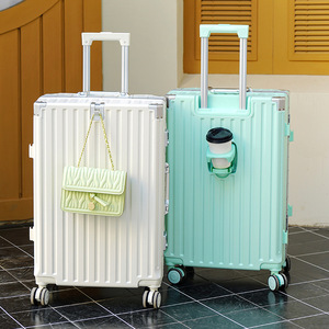 Valise trolley grande capacité en PC, roulettes universelles, bagage cabine, couleur unie, design rivets, pour voyage, printemps 2024 - Product Image 2