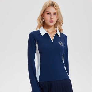 Tenue de tennis pour femme JY, haut de sport ajusté à manches longues et col rabattu, séchage rapide, en nylon et élasthanne, style rétro, idéal pour le golf - Product Image 4