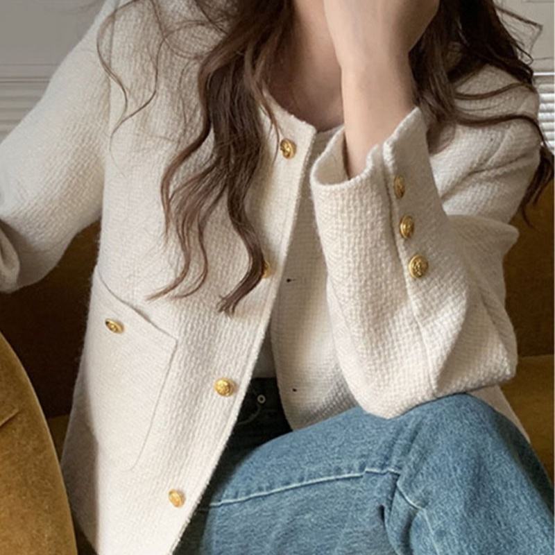 Women O Neck Unique Special Short Tweed Jacket 2022 Spring New Style  Women's Korean Elegant Gentle Famous Lady's Coat