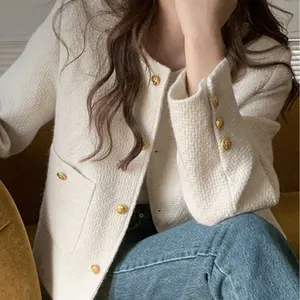 Women O neck Unique Special Short Tweed Jacket 2022 Spring New Style Women's Korean Elegant Gentle Famous Lady's Coat