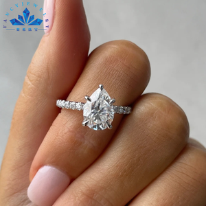 <span class=keywords><strong>Anello</strong></span> <span class=keywords><strong>Solitario</strong></span> Personalizzato con <span class=keywords><strong>Diamante</strong></span> Moissanite Sintetico a Goccia 3 Carati 7X11mm 8x10mm in Oro 14K con Certificato GRA - Product Image 6