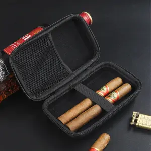 Protective EVA Hard Shell Storage Cigar Case with Mesh Pocket and Elastic Band