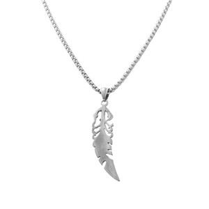 <b>Feather</b> Pendant <b>Necklace</b> Men's Stainless Steel Red Crystal Bezel Setting Retro Punk Style Everyday Wear 120109 - Product Image 2