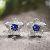 Lotus Fun Real Sterling Silber Natur Lapis Frische Blume Ohr stecker für Frauen Großhandel Schmuck Edler Schmuck für Frauen