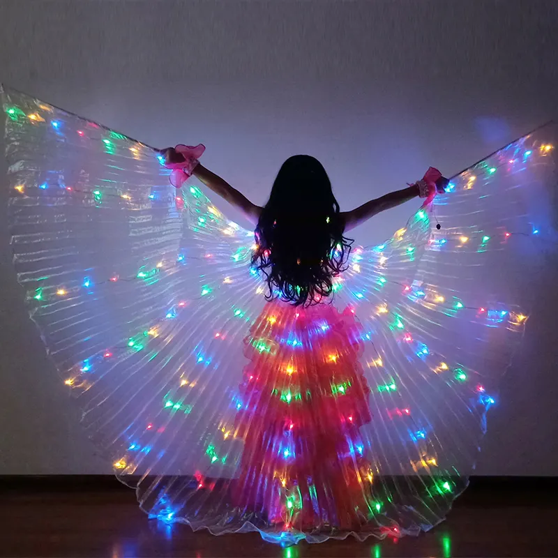 Disfraz de danza del vientre para niños, alas LED de mariposa, iluminación luminosa, palo telescópico, para escenario y baile