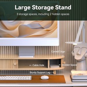 Soporte <span class=keywords><strong>de</strong></span> Monitor <span class=keywords><strong>de</strong></span> Bambú con Almacenamiento, Soporte Curvo para Computadora Portátil, Organizador <span class=keywords><strong>de</strong></span> Escritorio con Puertas Corredizas - Product Image 4