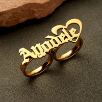Nouvelle bague classique en acier inoxydable plaqué or 18 carats avec double lettre personnalisable, cadeau de mariage pour femme, bijoux