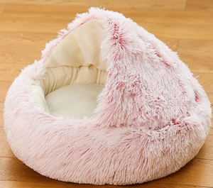 Cama para Mascotas de Interior Mediana-Grande, de Piel Sintética y Terciopelo, con Cubierta con Capucha, Base Ultrasuave Antideslizante, Lavable a Máquina, para Animales Pequeños - Product Image 2