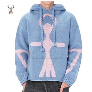 Nanteng Custom 100% Merino Wool Knitted Long Sleeve Puff Print Hoodie Suéter de jacquard para hombre - Product Image 1