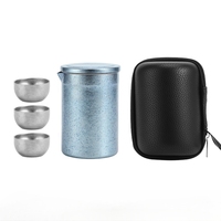 Service à thé de luxe léger Emerit 2026 en titane pur, écologique, avec bouteille isotherme de 200 ml et trois tasses à thé – Idéal pour les présentations cadeaux
