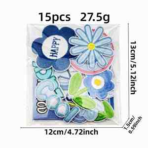 Patch thermocollant brodé multi-motifs style Ins, motif floral bleu frais, porte-bonheur, pour la décoration de vêtements et de sacs - Product Image 2