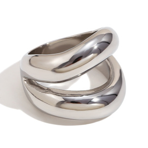 Stainless Steel Double Layer Twisted Band <b>Ring</b> Minimalist Irregular Stackable <b>Statement</b> Finger <b>Ring</b> For Women Jewelry - Product Image 2
