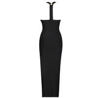 Robe moulante longue noire en spandex C3287, dernière mode, en solde