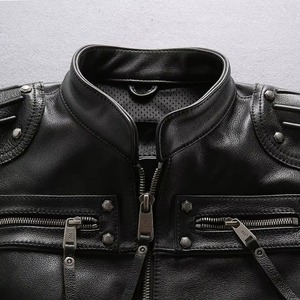 Veste en cuir respirante d'hiver pour hommes, vente en gros, personnalisable, grande taille, col rond, veste de moto - Product Image 6