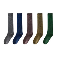 SN Promotion Chaussettes montantes en coton Lurex tricoté respirant, à paillettes métalliques, pour fêtes, mode quotidienne et occasions festives