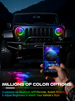 Phares LED ronds de 7 pouces RGB Chasing Halo Lights avec DRL Amber Turn Signal High Low Beam pour Jeep Wrangler JK JKU TJ LJ CJ