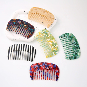 Peigne à cheveux en acétate, à grandes dents en forme de U, imprimé vintage, antistatique, portable, élégant, style rétro, pour femmes - Product Image 1