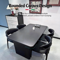 Table à manger contemporaine italienne en pierre frittée noire mate - Ensemble de salle à manger moderne robuste, montage facile pour petits appartements