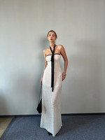 Robe de soirée blanche personnalisable, robe maxi de vacances à bandeaux, couleur contrastée noir et blanc