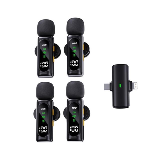 T90 1-Drag-4 Lavalier Microphone for Phone 2.4GHz Wireless Lavalier Lapel Mic for Live Streaming Podcast Recording Vlog