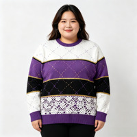 Pull-over en tricot à col rond pour femme, à manches longues, avec dentelle ajourée et rayures, colorblock, OEM