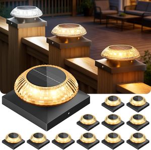 Lampes solaires pour poteaux de clôture blanches - Lampes solaires pour poteaux extérieurs étanches avec lumière chaude/naturelle/froide, pour poteaux en bois/vinyle de 4x4 - Product Image 1