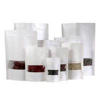 Stand up White Kraft Paper Reclosable Ziplock Plain Heat Sealable Food Packaging Doypack Pouches Bags With Matte Window